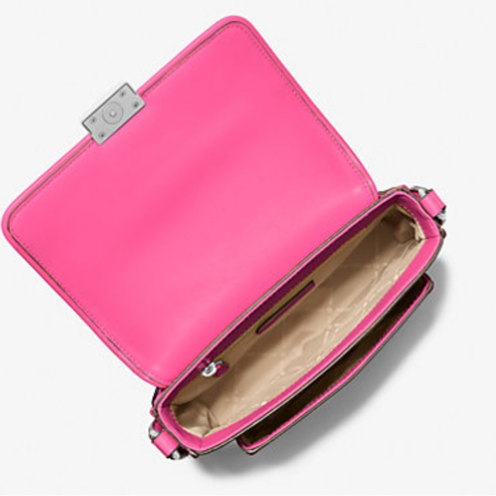 Michael Kors Bradshaw Medium Leather Messenger Bag Dragonfruit Pink NWT - Picture 11 of 13